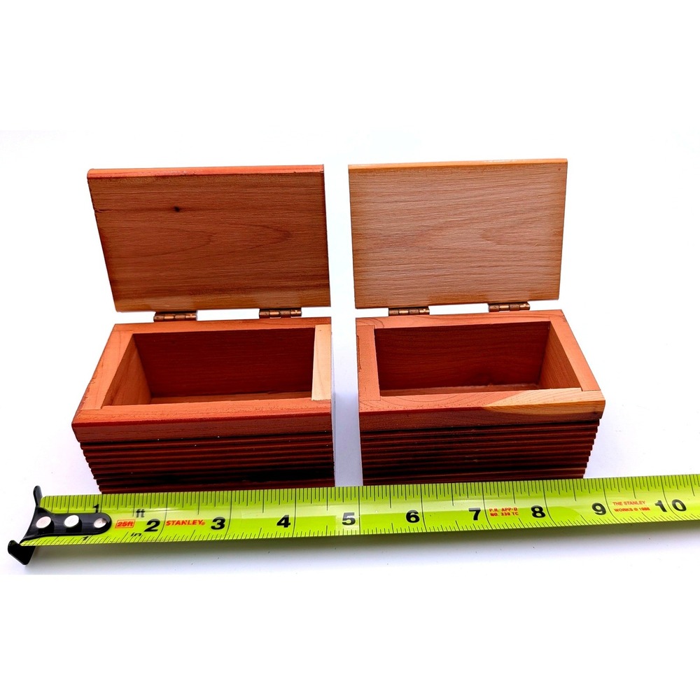 Vintage Cedar Wood Trinket Boxes Pair Ribbed Aromatic Keepsake Jewelry Chests